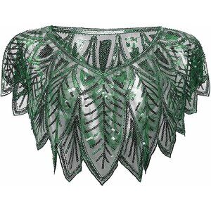 Women's Green 1 1920s Shawl Sequin Beaded Evening Cape Retro Wedding Wraps Scarf